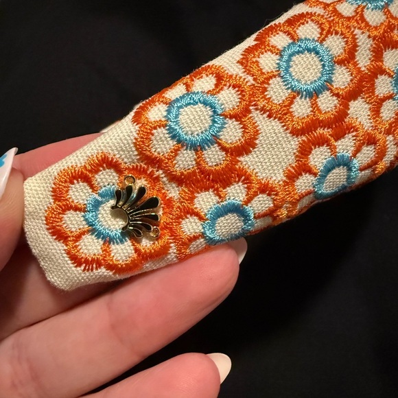 NWT LELE SADOUGHI Marigold Embroidered Knotted Headband Papaya Orange and Blue main image 10